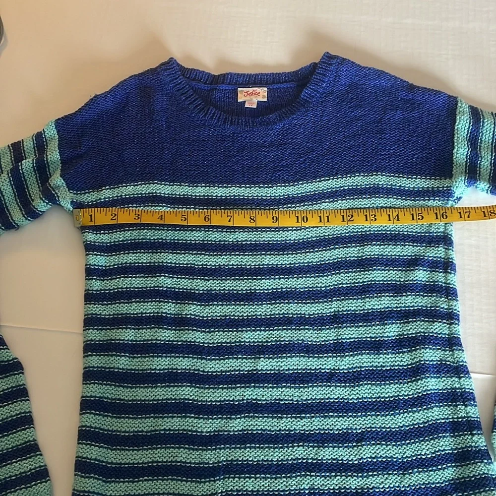 Justice blue stripe long sleeve sweater girls size 14